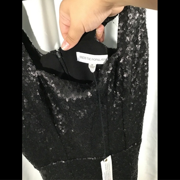 NWT $300 Dress the‎ Population Raven Sequin Gown Matte Black [SZ Medium ] - Picture 5 of 8